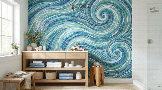 Oceanic Surge – Teal & Sapphire Abstract Wave Mosaic