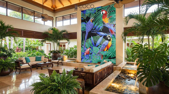 Rainforest Macaws Glass Mosaic Art