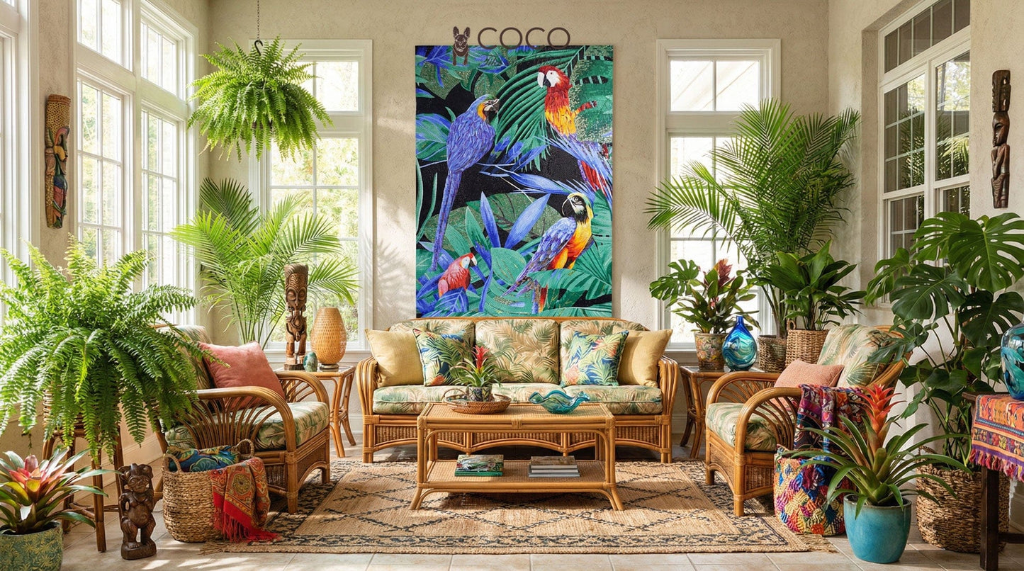 Rainforest Macaws Glass Mosaic Art