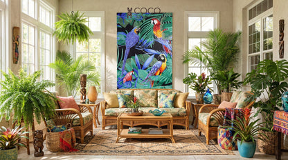 Rainforest Macaws Glass Mosaic Art