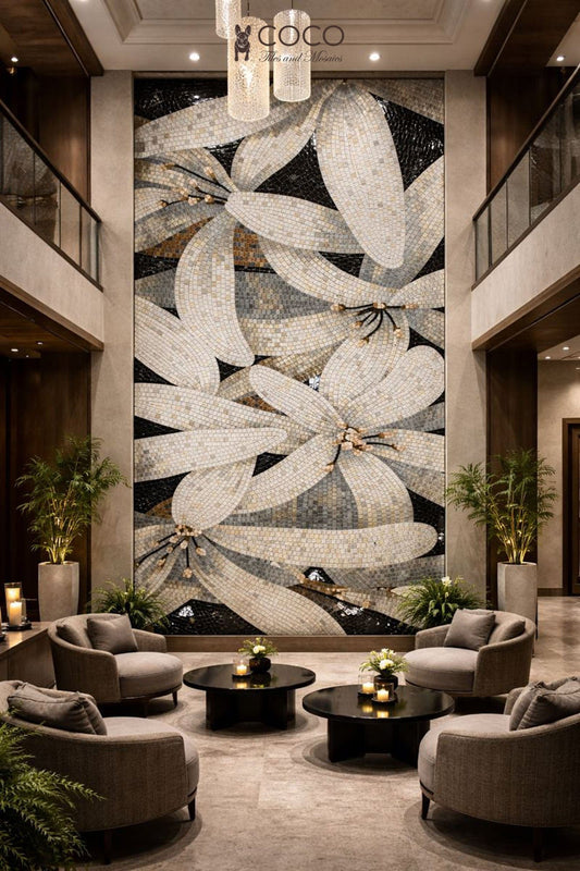 Silver Petal Mosaic Tile Art
