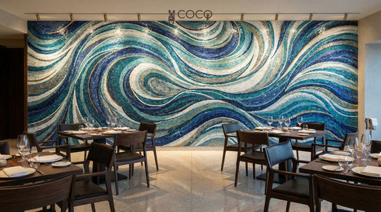 Tidal Symphony - Blue Wave Glass Mosaic Art