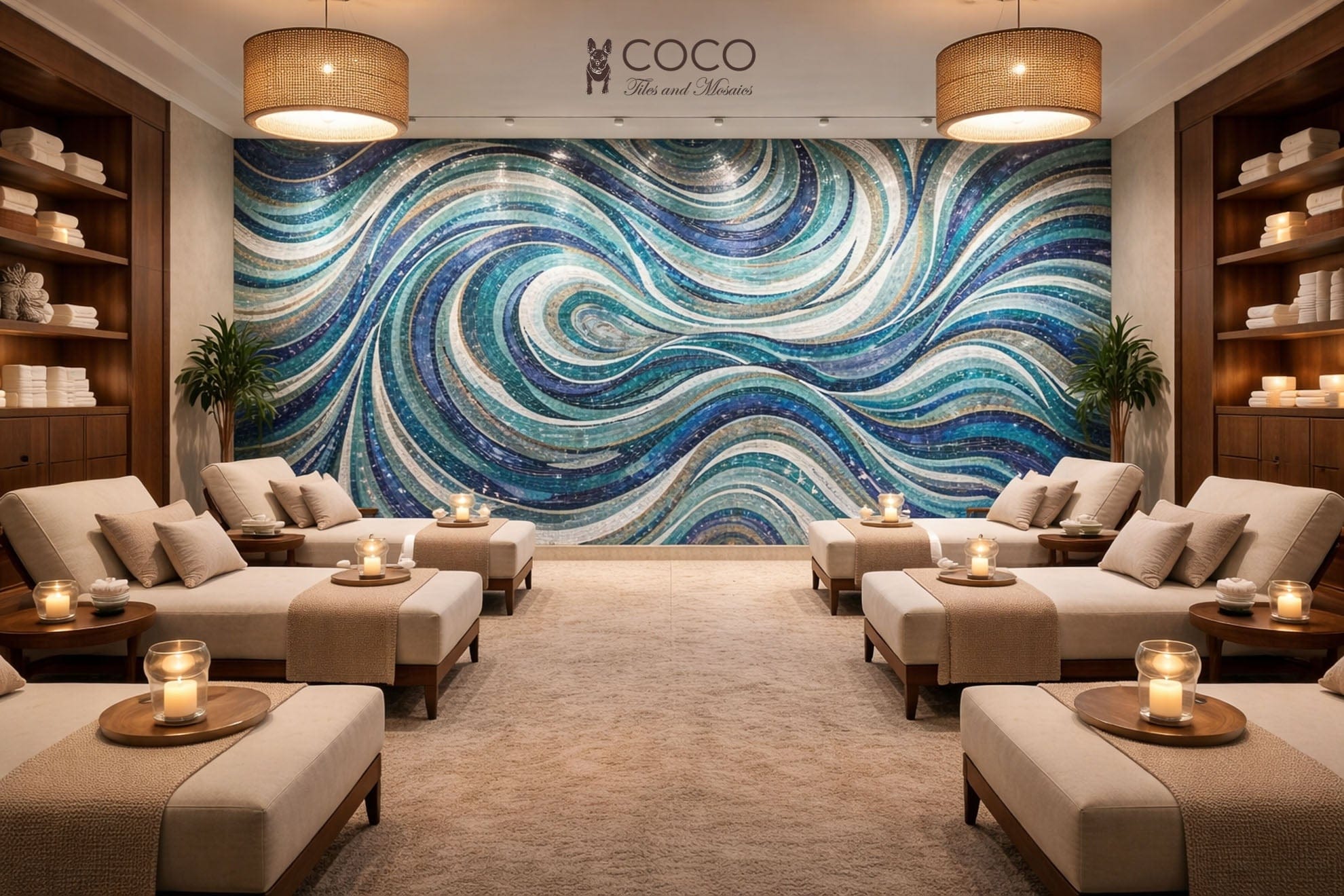 Tidal Symphony - Blue Wave Glass Mosaic Art