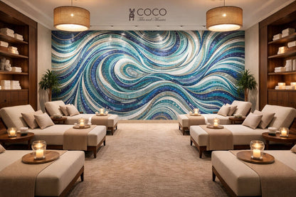 Tidal Symphony - Blue Wave Glass Mosaic Art