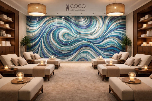 Tidal Symphony - Blue Wave Glass Mosaic Art