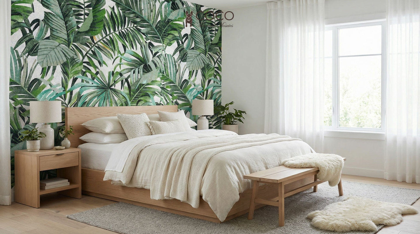 Tropical Palm Canopy Glass Mosaic Art