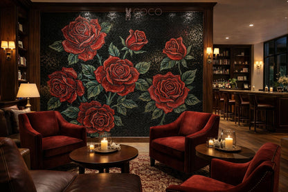 Velvet Noir Roses - Red Floral Glass Mosaic Mural