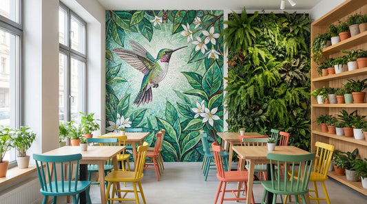 Verdant Wings - Hummingbird Botanical Glass Mosaic