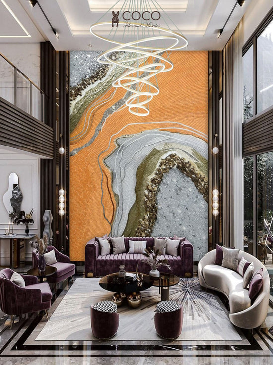 Amber Geode - Orange
& Silver Abstract Agate
Glass Mosaic Mural