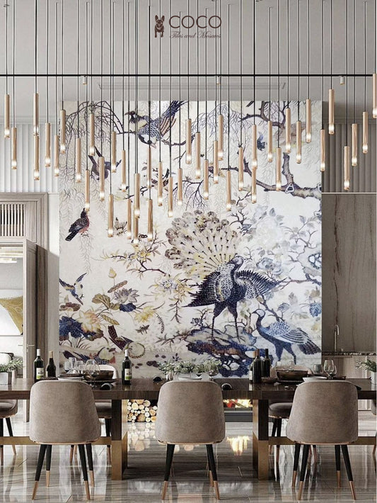 Chinoiserie Aviary -
Ivory & Indigo Peacock
Garden Glass Mosaic
Mural