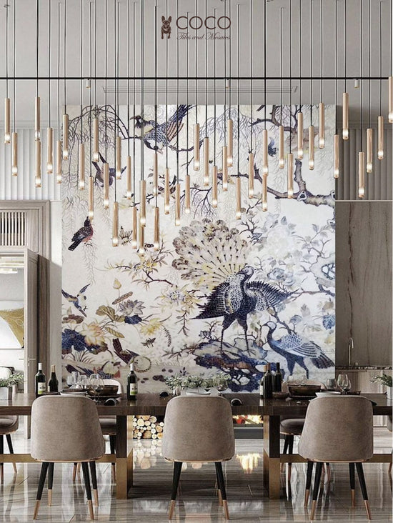Chinoiserie Aviary -
Ivory & Indigo Peacock
Garden Glass Mosaic
Mural
