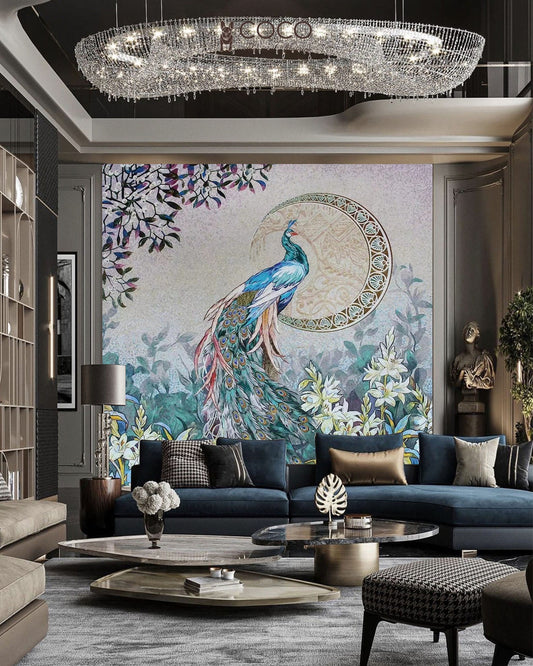 Celestial Plume - Teal
& Lilac Peacock Lily
Glass Mosaic Mural