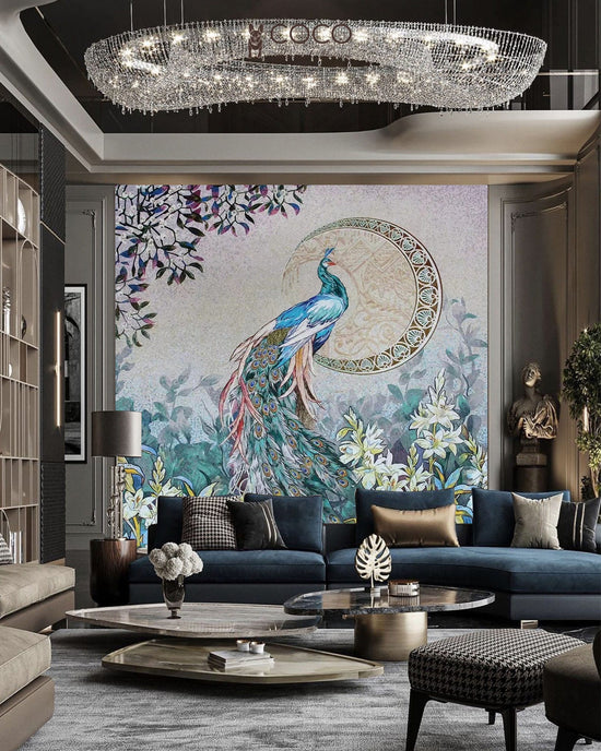 Celestial Plume - Teal
& Lilac Peacock Lily
Glass Mosaic Mural