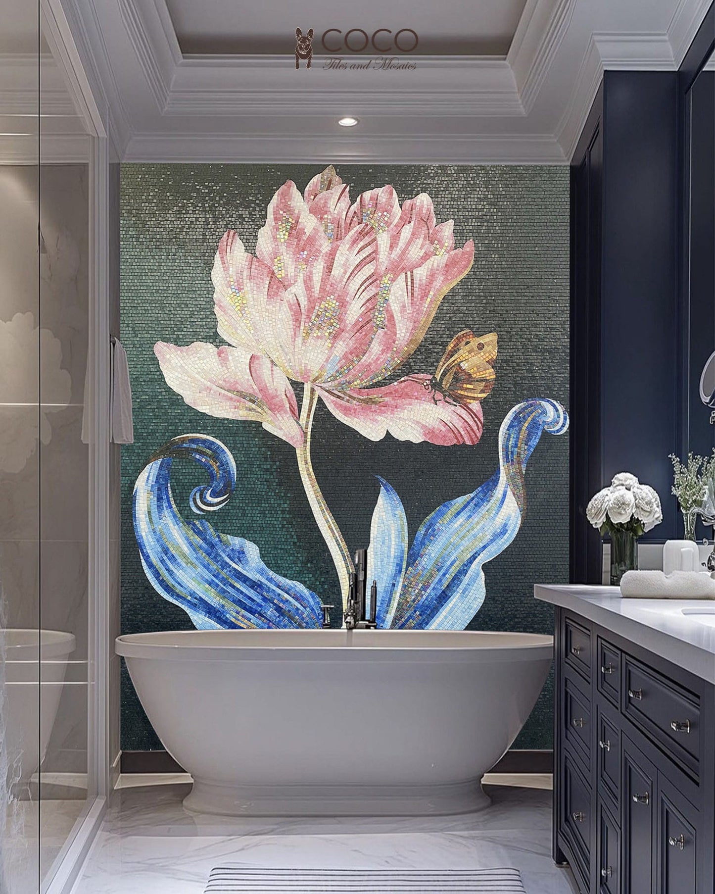 Art Nouveau Tulip -
Pink & Emerald
Botanical Glass Mosaic
Art