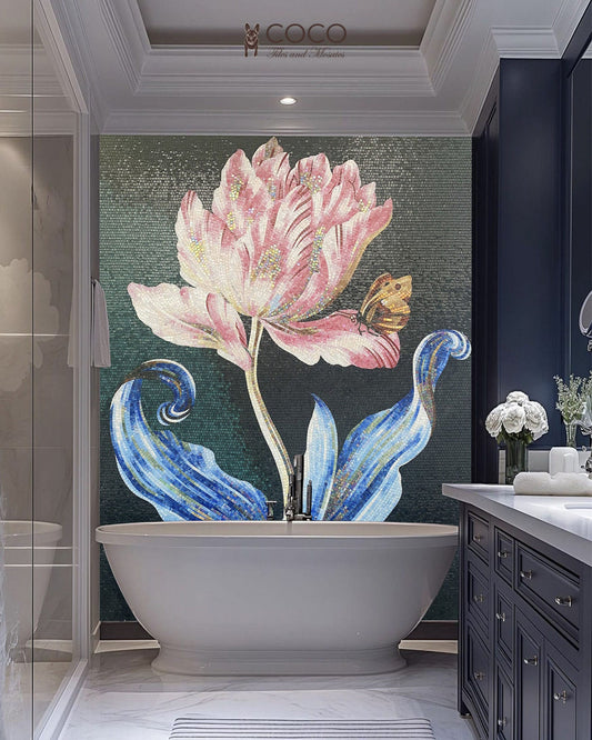 Art Nouveau Tulip -
Pink & Emerald
Botanical Glass Mosaic
Art