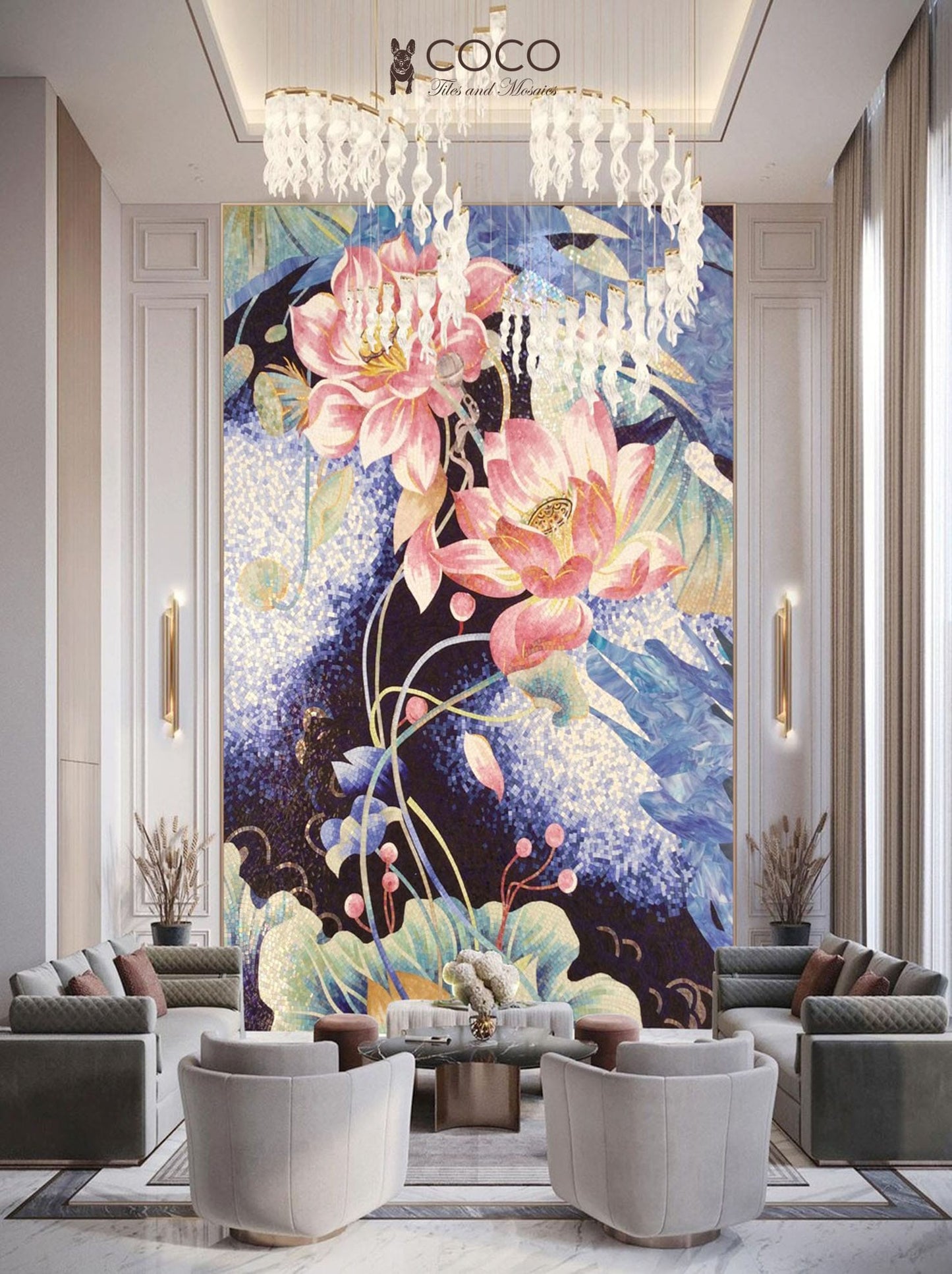 Midnight Lotus - Pink
& Indigo Impressionist
Glass Mosaic Mural