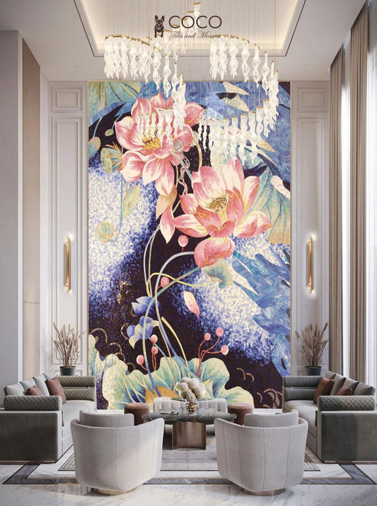 Midnight Lotus - Pink
& Indigo Impressionist
Glass Mosaic Mural