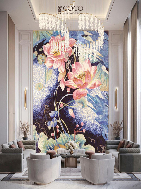 Midnight Lotus - Pink
& Indigo Impressionist
Glass Mosaic Mural