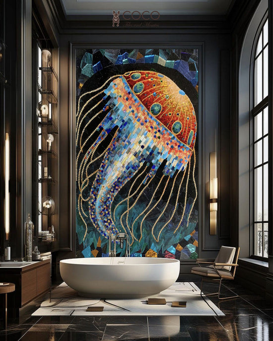 Crimson Medusa - Multicolour Stained Glass Jellyfish Glass Mosaic
Art