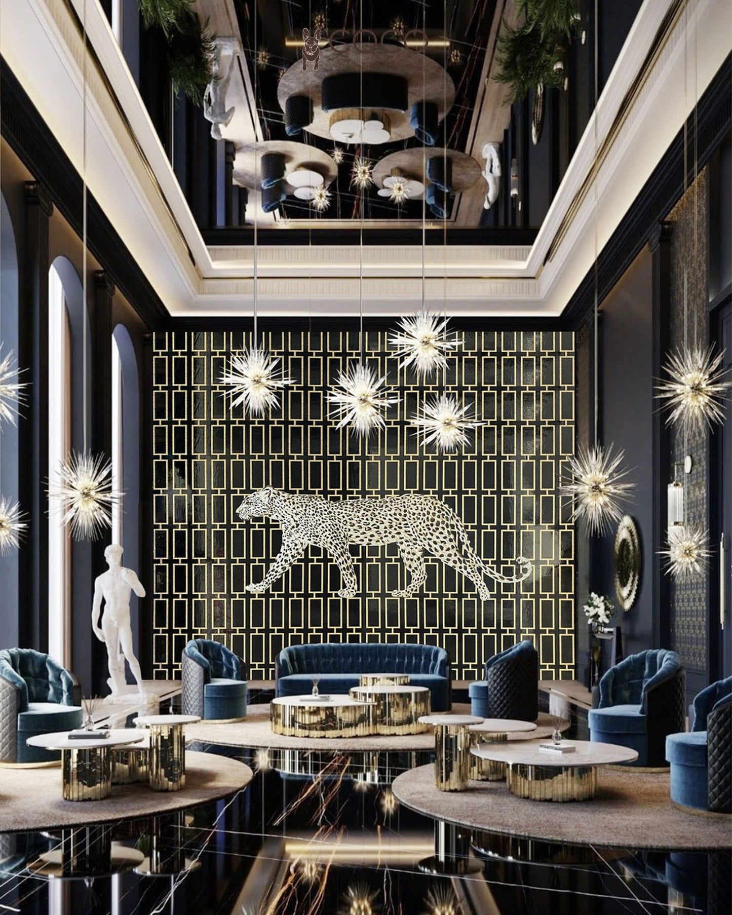 Noir Prowler - Black & Gold Leopard Geometric Glass Mosaic
Mural