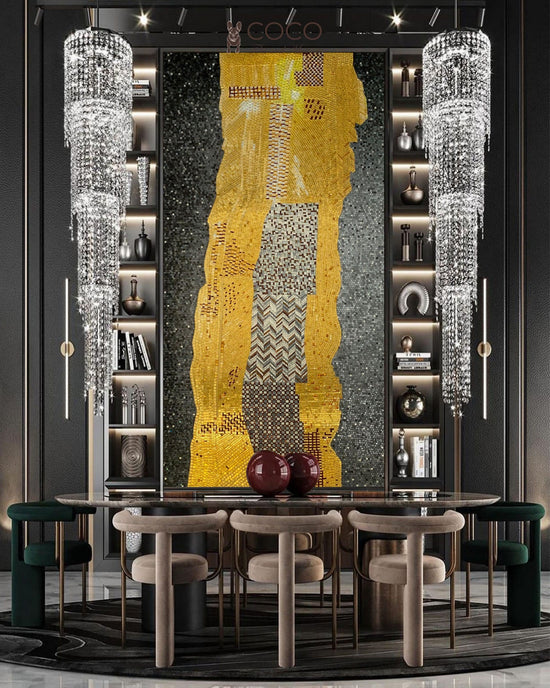 Klimt Reverie - Gold & Silver Abstract Chevron Glass Mosaic Mural
