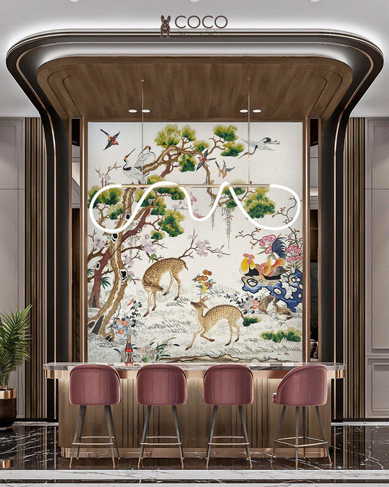 Enchanted Grove - Ivory & Green Chinoiserie Deer Glass Mosaic
Mural