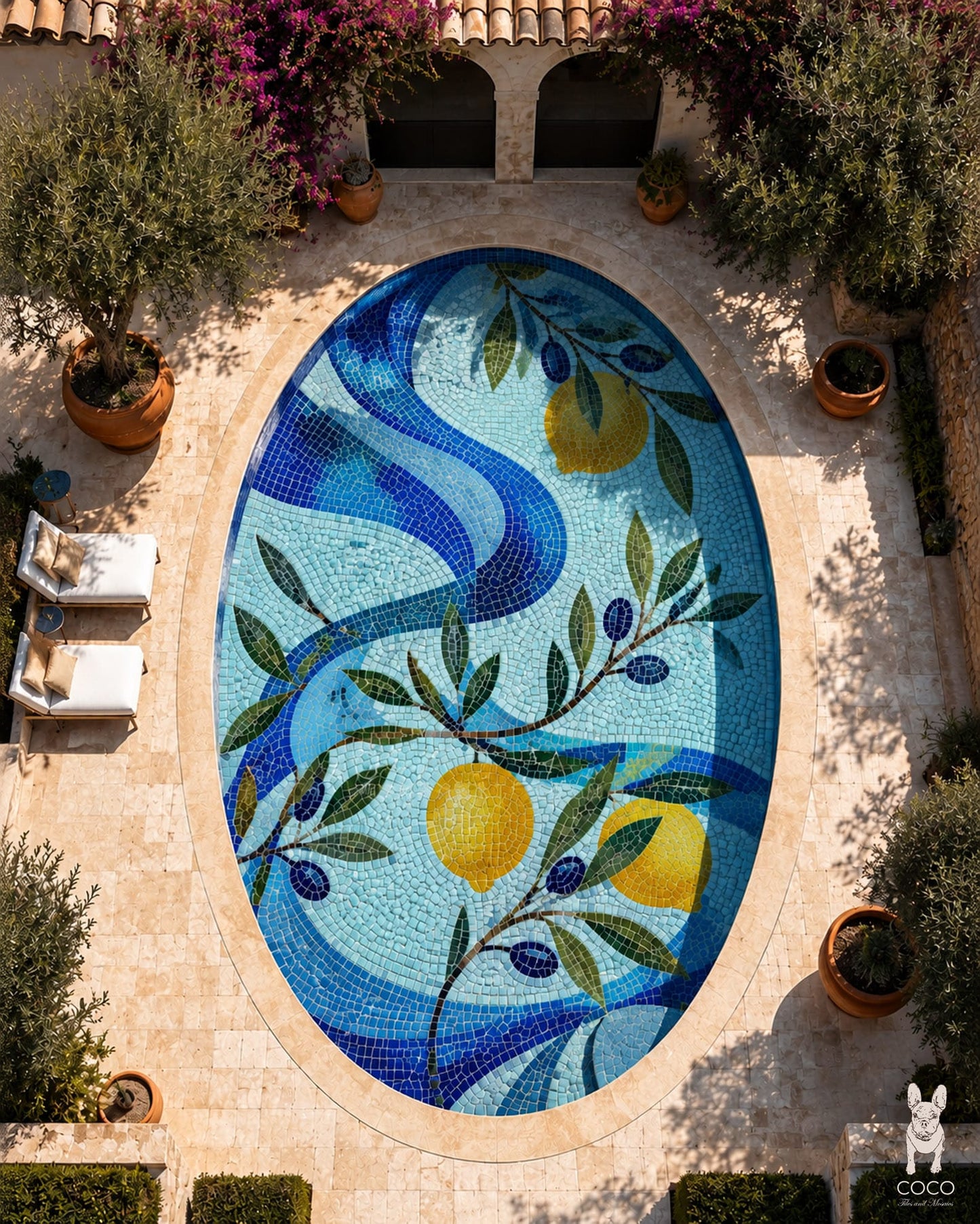 Mediterranean Grove - Lemon & Olive Porcelain Pool Mosaic Art