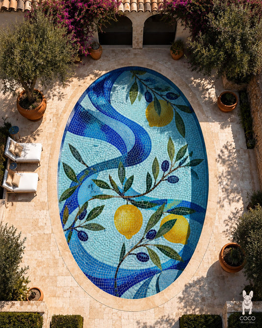 Mediterranean Grove - Lemon & Olive Porcelain Pool Mosaic Art