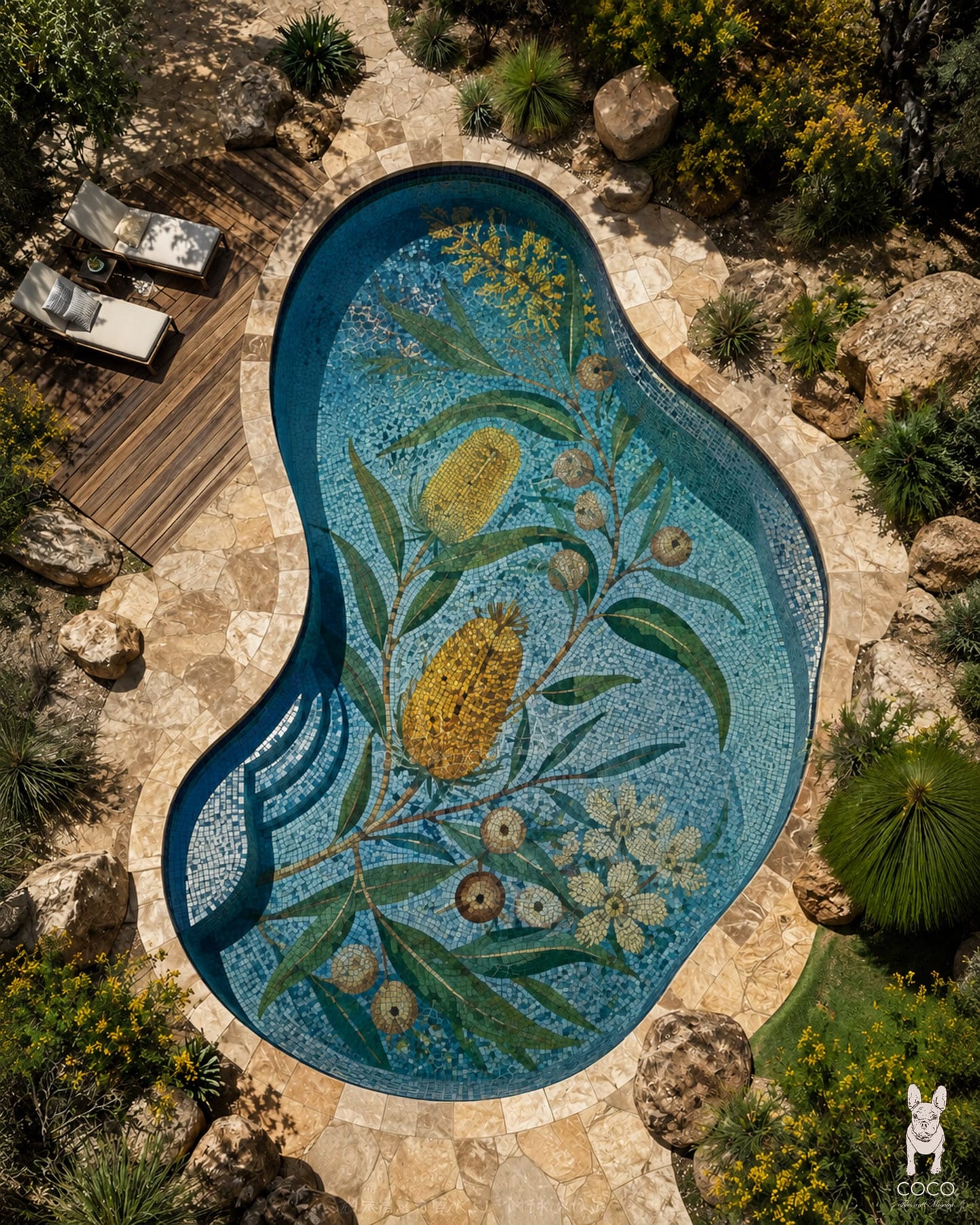 Golden Banksia - Australian Botanical Glass Pool Mosaic Art