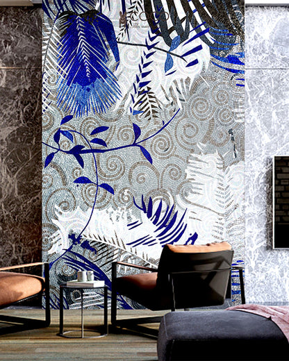 Artistic Mosaic - Botanical Fantasy - Blue Leaves