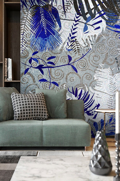 Artistic Mosaic - Botanical Fantasy - Blue Leaves