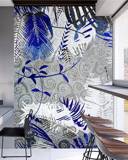 Artistic Mosaic - Botanical Fantasy - Blue Leaves
