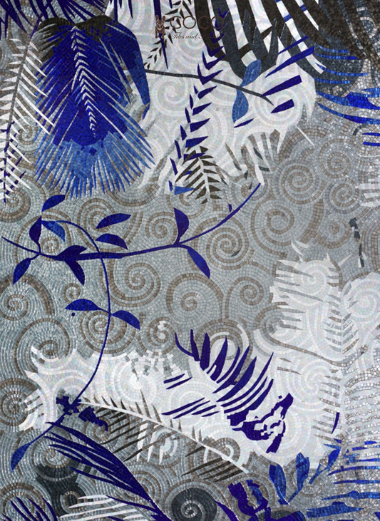 Artistic Mosaic - Botanical Fantasy - Blue Leaves