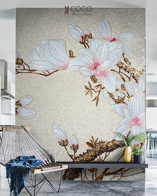 Artistic Mosaic - Flowers - White Gold