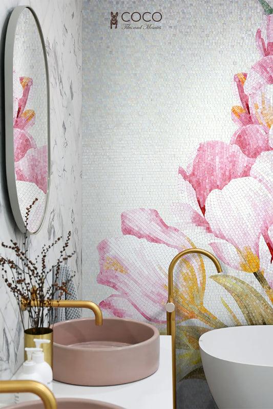 Artistic Mosaic - Flowers - Blush Pink