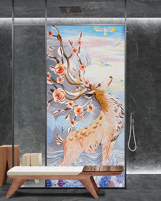Artistic Mosaic - Fantasy Deer - Flower Antlers