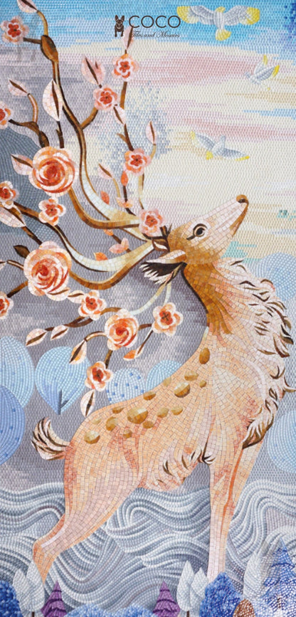 Artistic Mosaic - Fantasy Deer - Flower Antlers