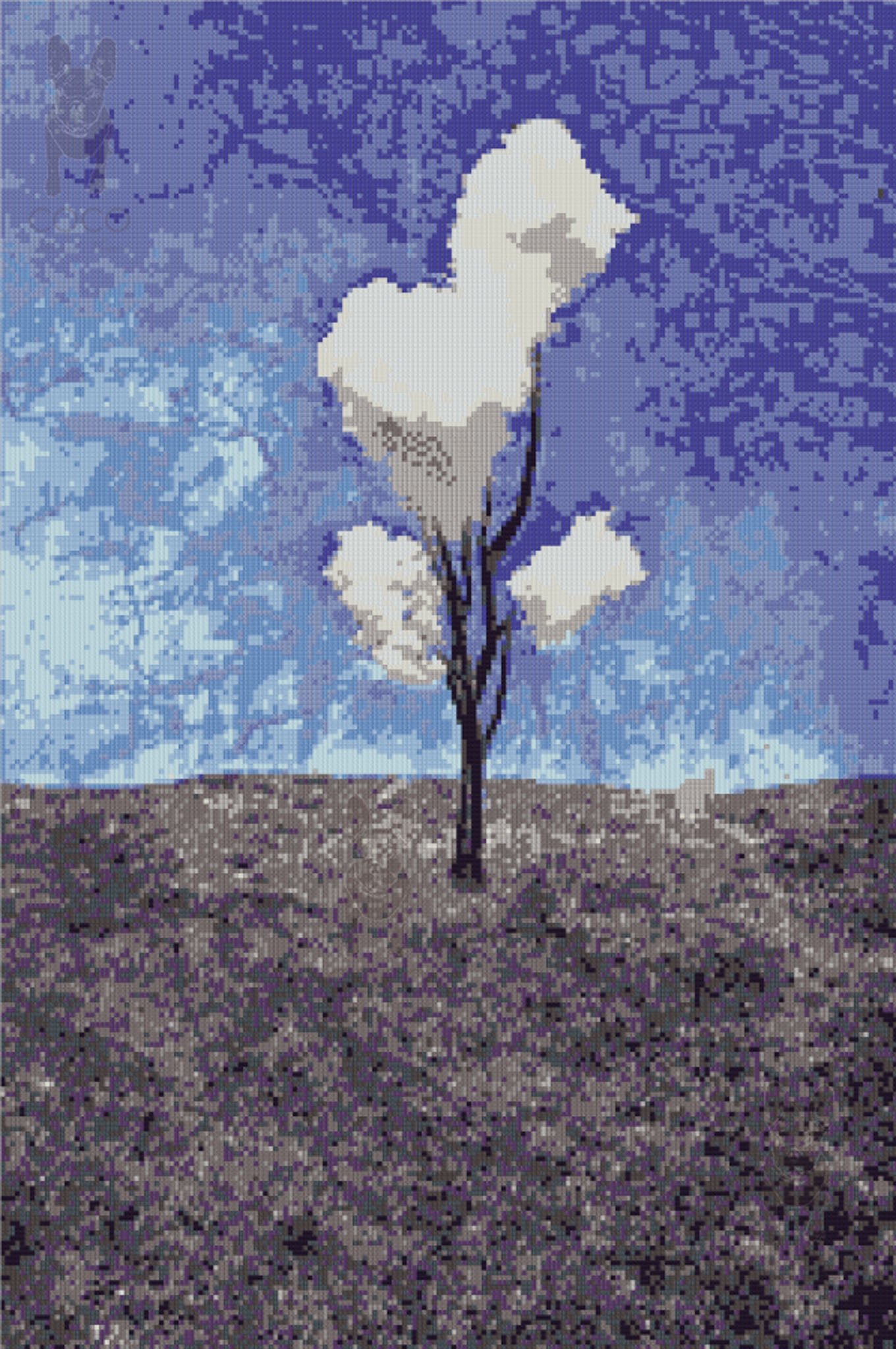 Artistic Mosaic - Flower and Tree - White Tree