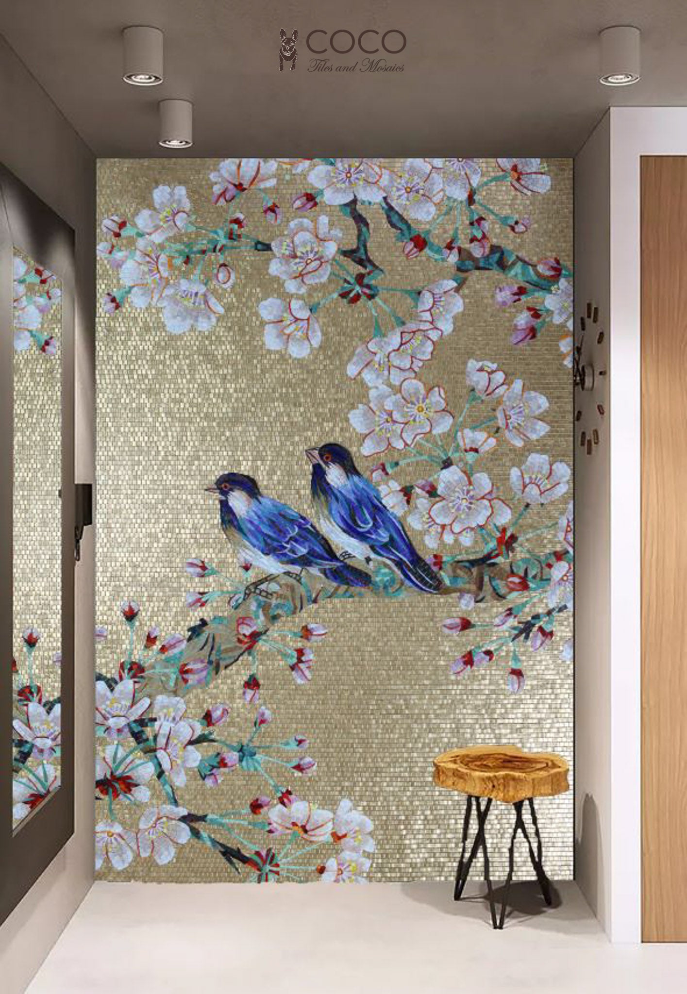 Artistic Mosaic - Blue Birds and Flower Tree