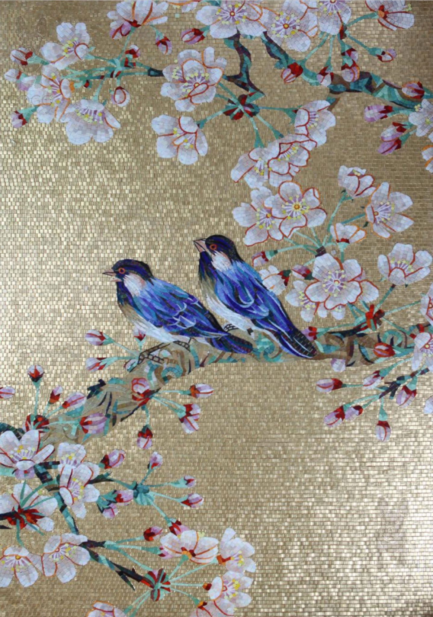 Artistic Mosaic - Blue Birds and Flower Tree