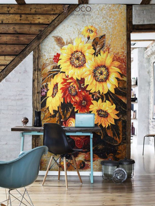 Artistic Mosaic - Golden Bloom of Sunflowers