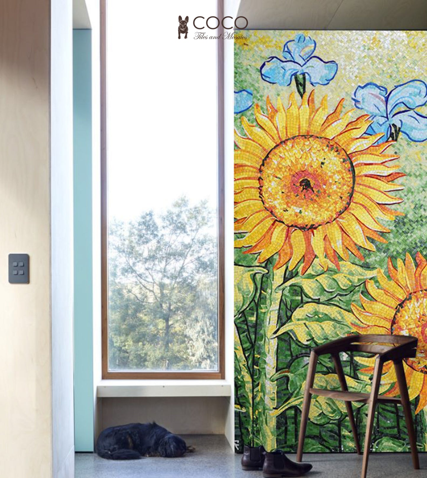 Artistic Mosaic - Sunflowers and Blue Poppies