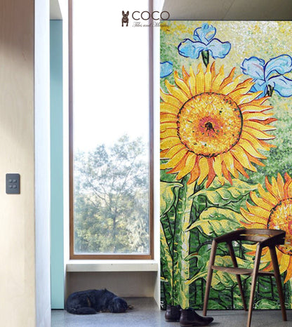 Artistic Mosaic - Sunflowers and Blue Poppies
