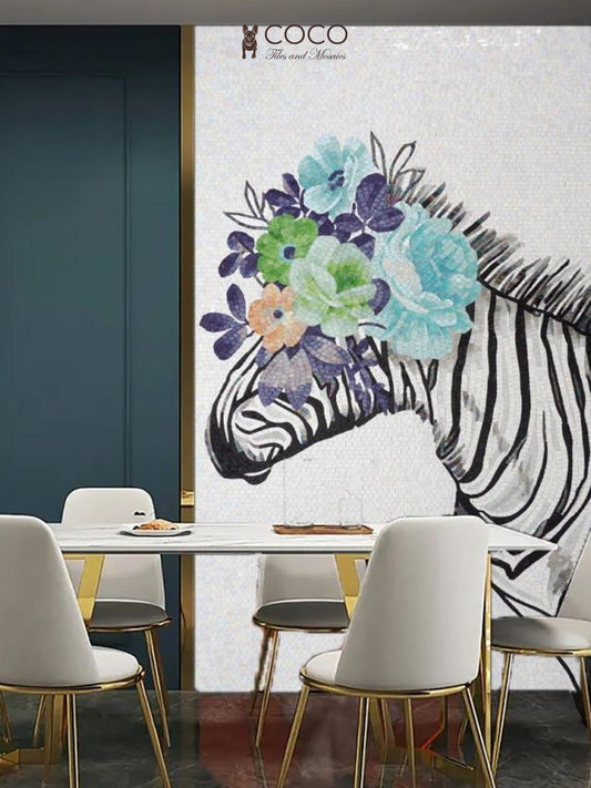 Artistic Mosaic - Zebra Wearing Flowers