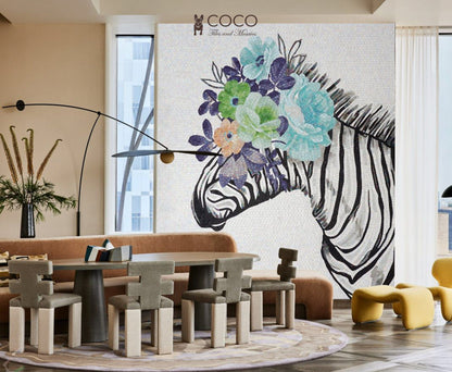 Artistic Mosaic - Zebra Wearing Flowers