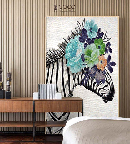 Artistic Mosaic - Zebra Wearing Flowers