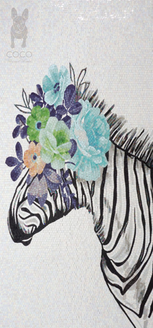 Artistic Mosaic - Zebra Wearing Flowers