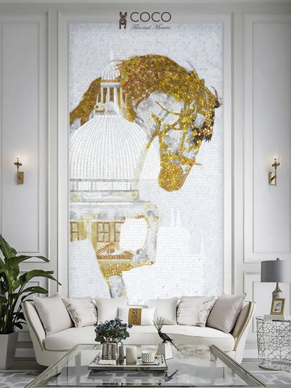 Artistic Mosaic - Golden White Horse
