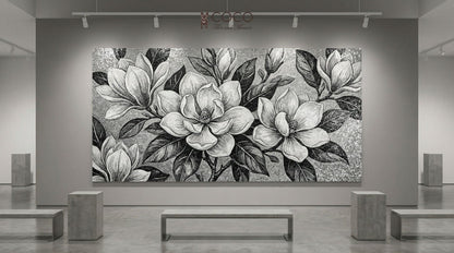 Midnight Magnolia - Monochrome Glass Mosaic Mural