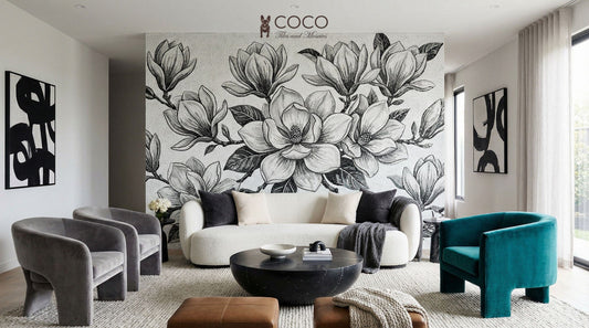 Midnight Magnolia - Monochrome Glass Mosaic Mural